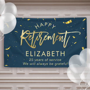 Modern Chic Script Elegant Gold Happy Retirement B Banner