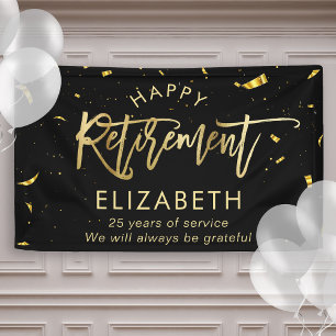 Modern Chic Script Elegant Gold Happy Retirement Banner