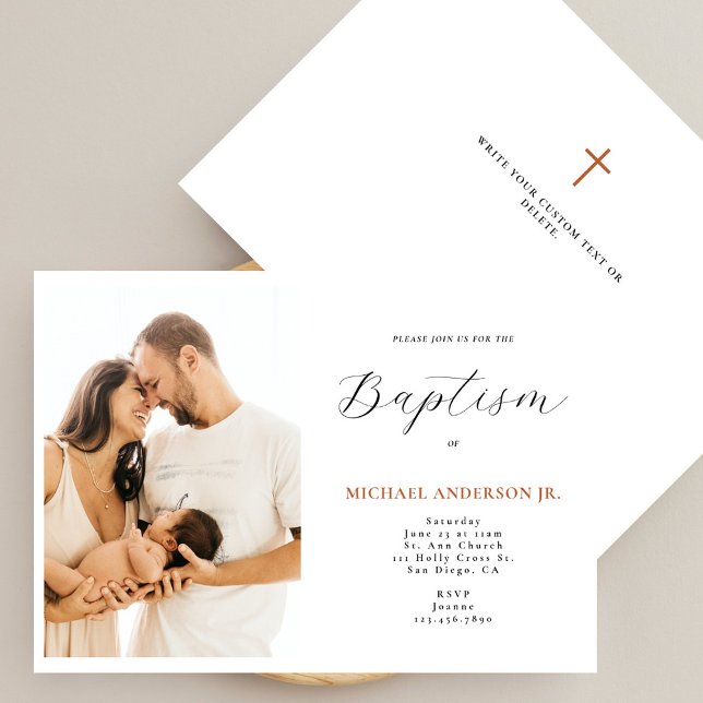 Modern Chic Script Elegant Photo Baptism Invitation (Creator Uploaded)