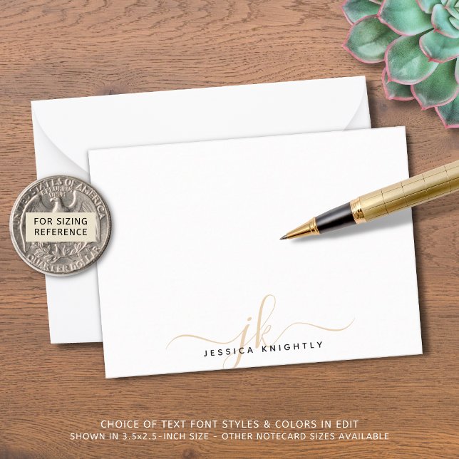 Modern Chic Script Gold Monogram Initials Minimal Card (Creator Uploaded)