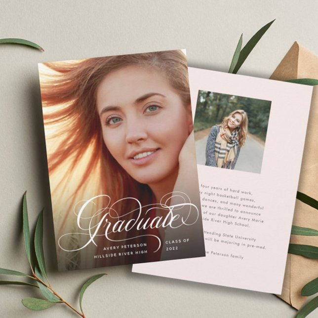 Modern Chic Script Graduate Photo Announcement (Creator Uploaded)