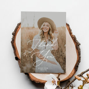 Modern Chic Script Graduation Photo Thank You Card