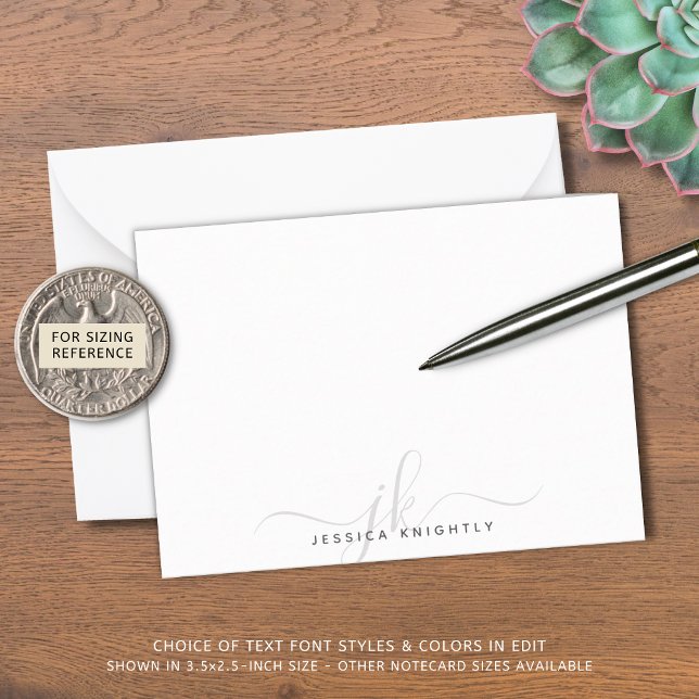 Modern Chic Script Grey Monogram Initials Minimal Card (Creator Uploaded)