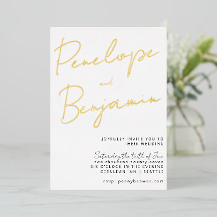 Modern Chic Script Handwriting Gold White Wedding