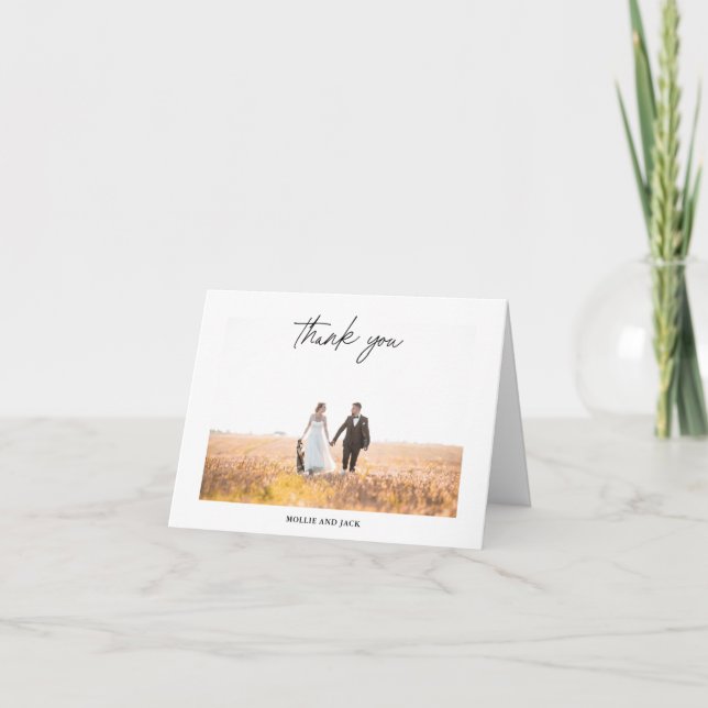  Modern Chic Script Handwriting Wedding Photo Thank You Card (Front)