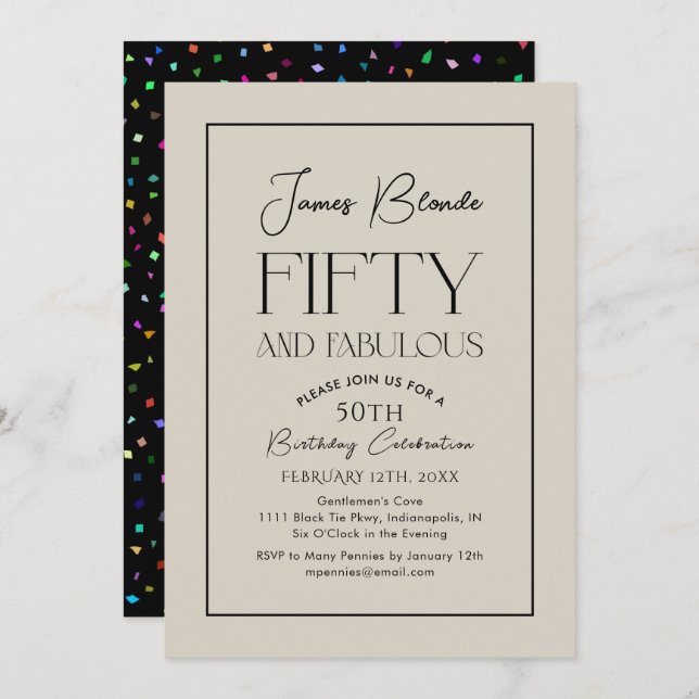Modern Chic Script Men's Fiftieth Birthday Party Invitation (Front/Back)