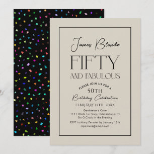 Modern Chic Script Men's Fiftieth Birthday Party Invitation