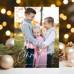 Modern Chic Script Merry Christmas One Photo Holiday Card