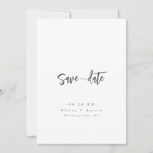 Modern Chic Script Minimalist Save The Date (Front)