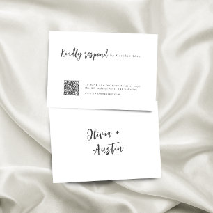 Modern Chic Script Minimalist Wedding QR code RSVP Card