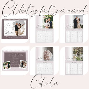 Modern Chic Script Newlywed Pink Photo Calendar