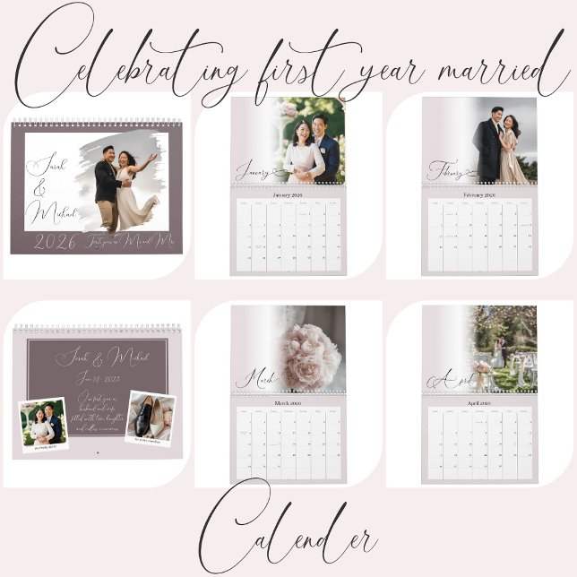 Modern Chic Script Newlywed Pink Photo Calendar (Creator Uploaded)