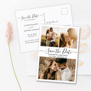 Modern Chic Script Photo Collage Save The Date Ann Announcement Postcard