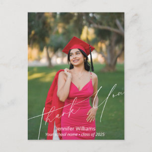 Modern Chic Script Photo Graduation Thank You Postcard