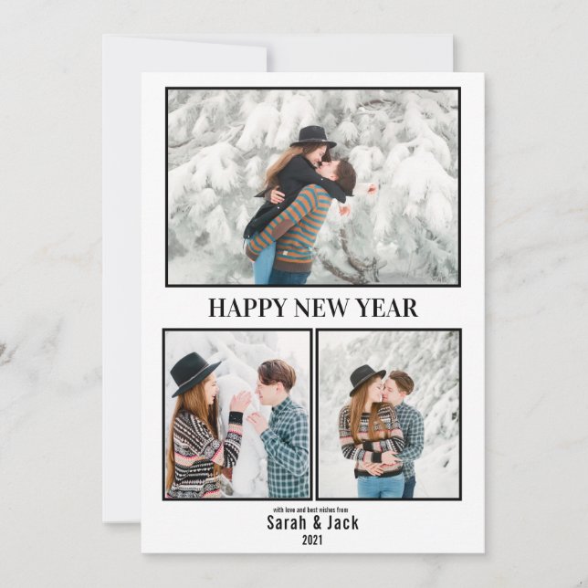 modern chic script photo happy new year holiday ca card (Front)