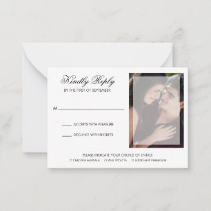 Modern Chic Script Photo Wedding Mini RSVP Card