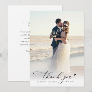 modern chic script photo wedding thank you card