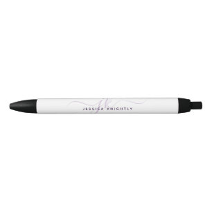 Modern Chic Script Purple Monogram Initials Black Ink Pen