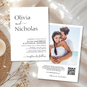 Modern Chic Script QR Code Photo Wedding Invitation