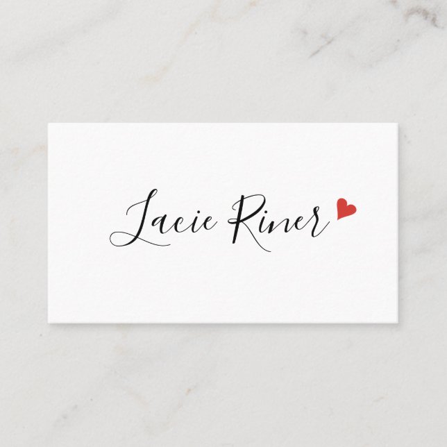 Modern Chic Script Red Love Heart Business Card (Front)