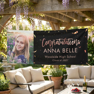Modern Chic Script Rose Gold Graduation Photo Banner