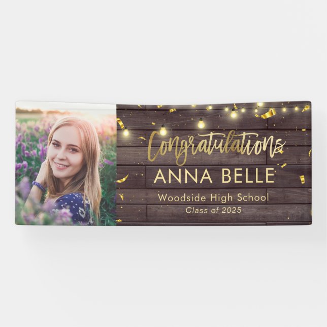 Modern Chic Script Rustic Gold Graduation Photo Banner (Horizontal)