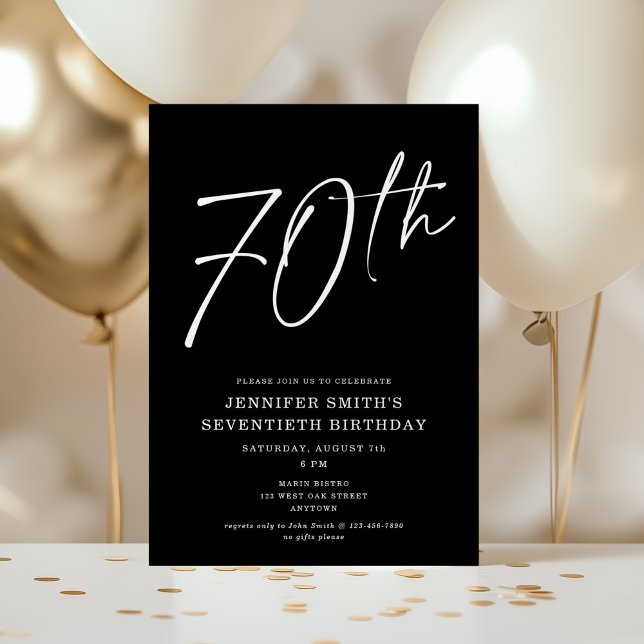 Modern Chic Script Seventieth 70th Birthday Party Invitation (Creator Uploaded)