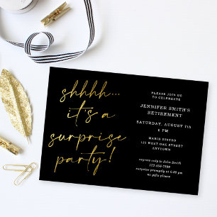 Modern Chic Script Shhh Surprise Retirement Party Invitation