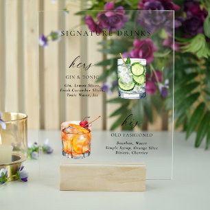 Modern & Chic Script Signature Drinks Cocktail Acrylic Sign