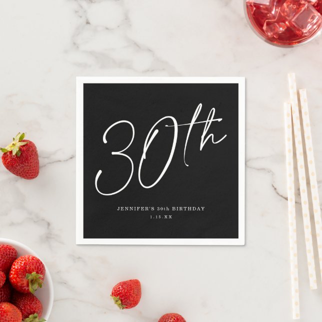 Modern Chic Script Thirtieth 30th Birthday Party Napkin (Insitu)