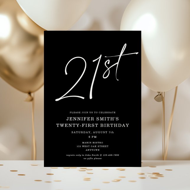 Modern Chic Script Twenty-One 21st Birthday Party Invitation (Creator Uploaded)