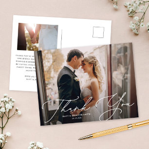 Modern Chic Script Two Photo Wedding Thank You Postcard