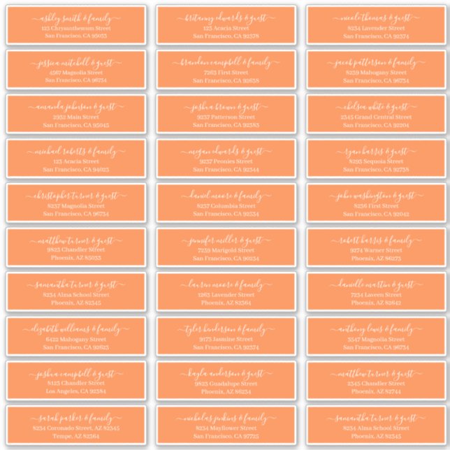 Modern Chic Script Wedding Guest Names Address (Front)