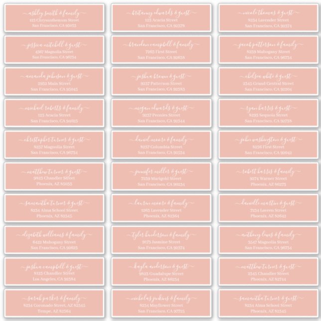 Modern Chic Script Wedding Guest Names Address (Front)