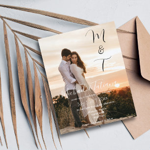 modern chic script wedding photo invitation