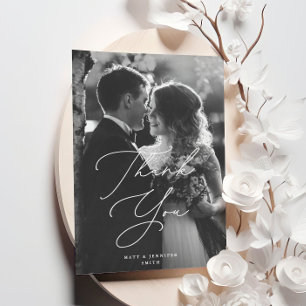 Modern Chic Script Wedding Photo Thank You Card