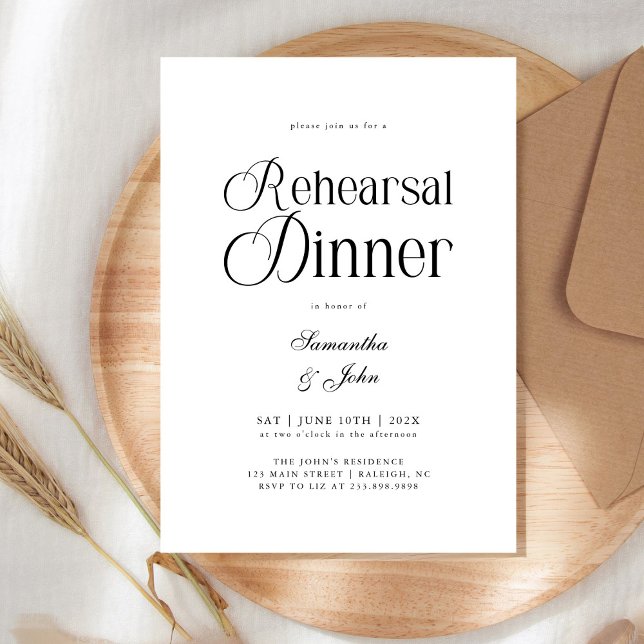 Modern Chic Script Wedding Rehearsal Dinner Invitation (Creator Uploaded)