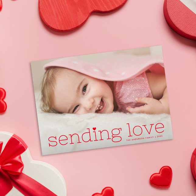 Modern Chic Sending Love Valentine's Day Photo Holiday Card (Creator Uploaded)