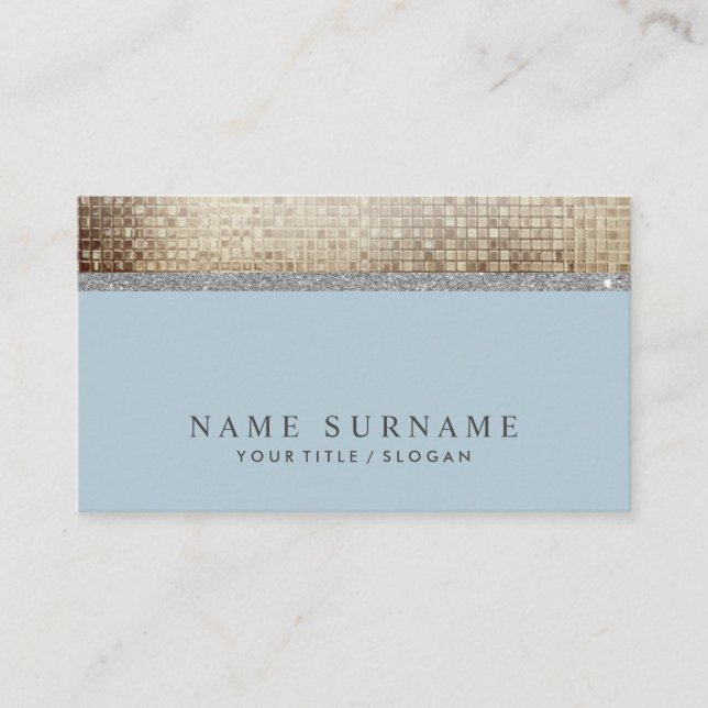 Modern Chic Sequin Dusty Blue Silver Business Card (Front)