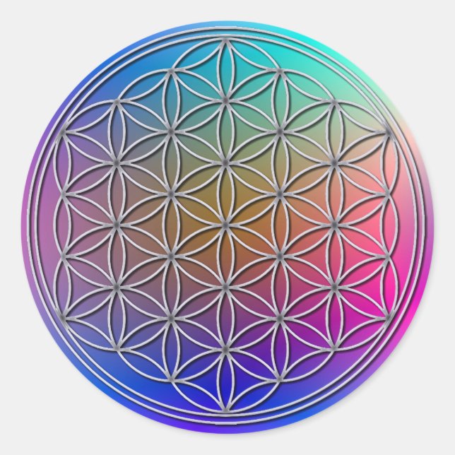 Modern Chic Silver Flower of Life Blume des Lebens Classic Round Sticker (Front)