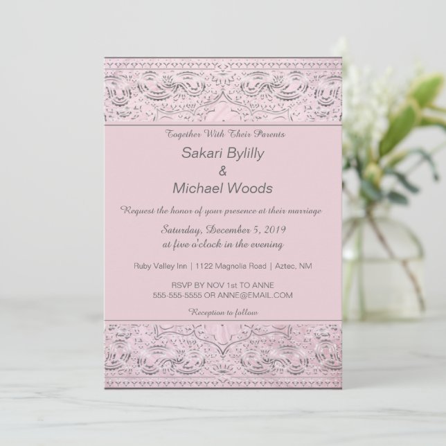 Modern Chic Silver Paisley  Invitation (Standing Front)