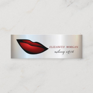 Modern Chic Silver, Red Lips, Makeup artist Mini Business Card