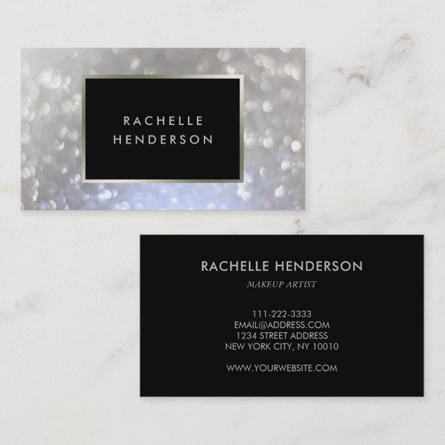 Modern chic silver sparkle fashion & beauty business card (Front/Back)
