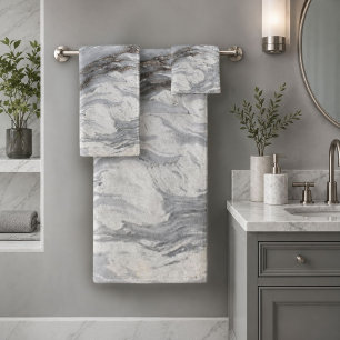 modern chic simple minimalist white grey marble bath towel set