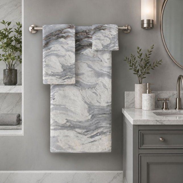 modern chic simple minimalist white grey marble bath towel set (modern chic simple minimalist white grey marble bath towel set)