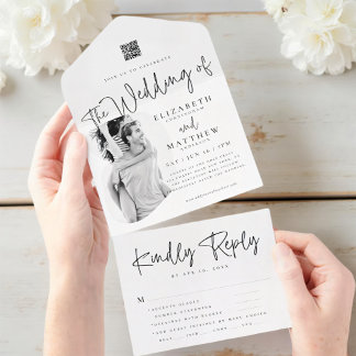 Modern Chic Simple Photo QR Meal Option Wedding All In One Invitation
