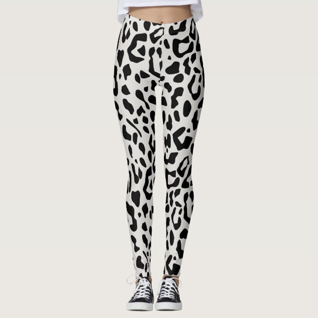 Modern Chic Snow Leopard Animal Print Pattern Leggings (Front)