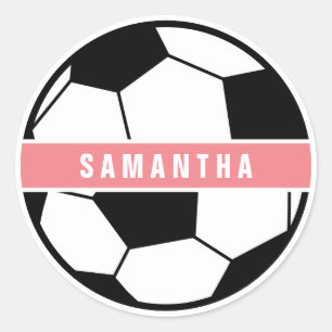 Modern Chic Soccer Ball Girly Pink Sports Monogram Classic Round Sticker