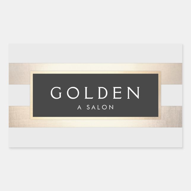 Modern Chic Striped FAUX Gold Foil and Black Rectangular Sticker (Front)
