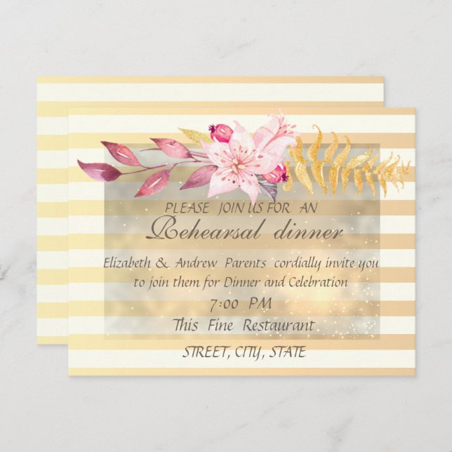 Modern Chic Striped Flowers  Rehearsal Dinner Invitation (Front/Back)